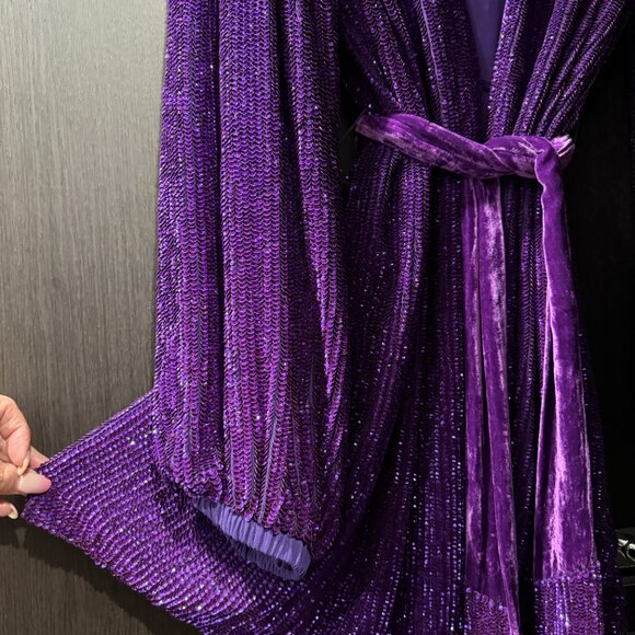 Retrofête gabrielle velvet-trimmed sequined chiffon mini wrap dress, Size M - Picture 12 of 13